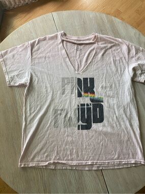 Pink Floyd Light Pink Short Sleeve V-Neck Tee with Rainbow Graphic